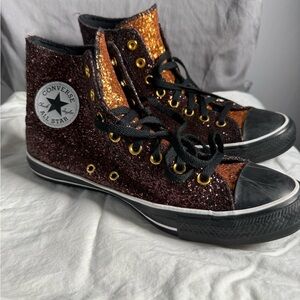 Converse Black and Orange Glitter High-Tops